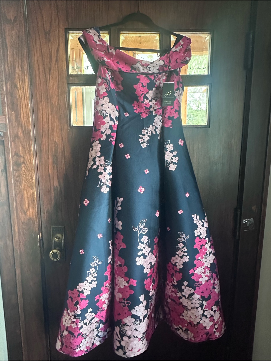 Adrianna Papell Black Dress With Pink Floral Print
